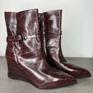 Sarto Croc-Embossed Wedge Boots